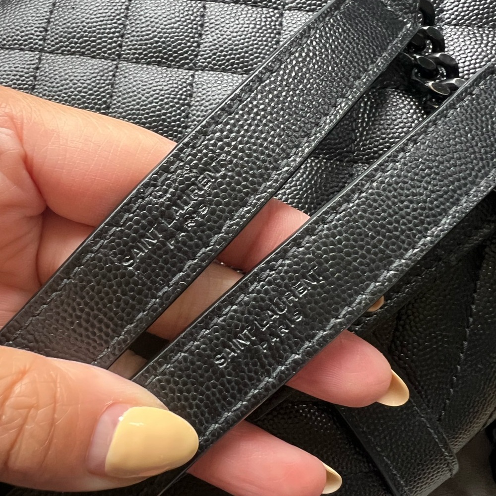 YSL Grain De Poudre Textured Mixed Matelasse Triquilt Monogram Bag Black - Picture 15 of 16